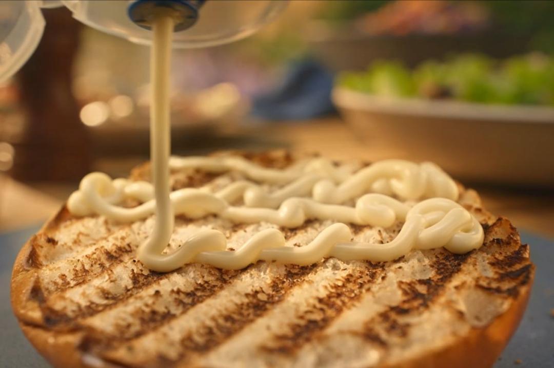 Hellmann's mayonnaise on a burger bun