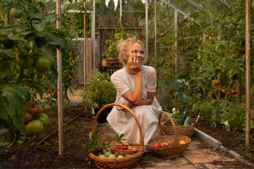 pamela anderson in her greenhouse